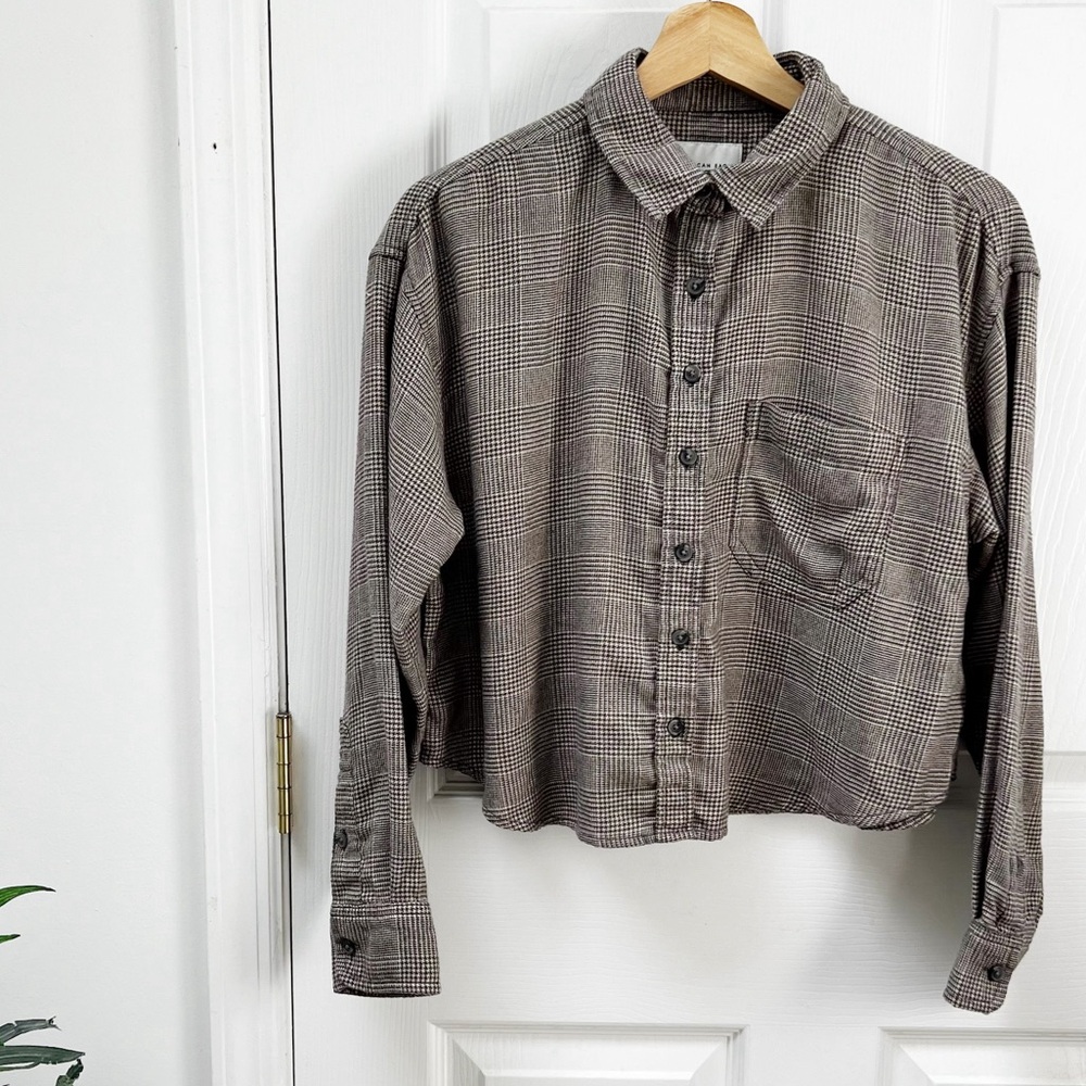 American Eagle Boxy Gingham Button Front Long Sle… - image 3